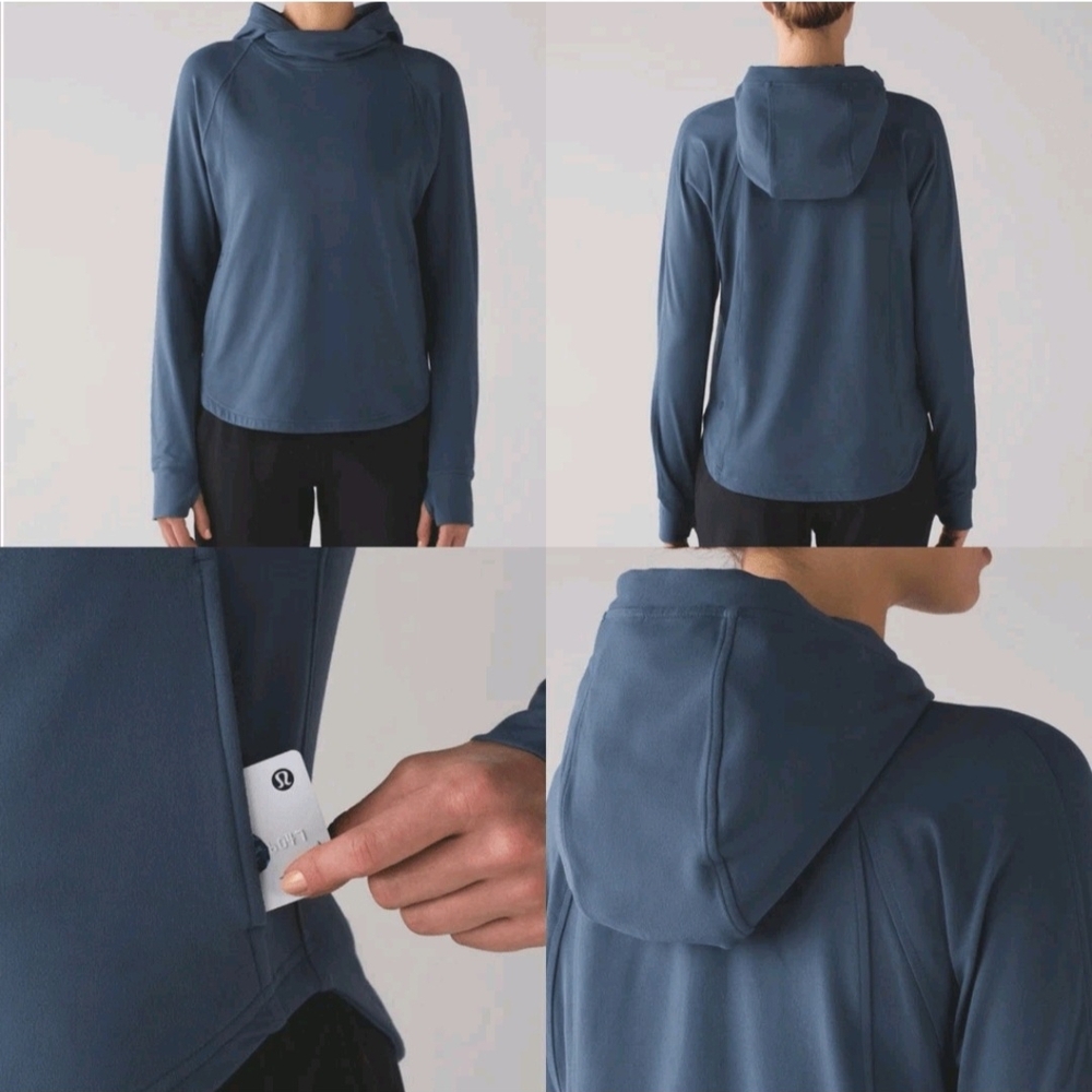 lululemon PICK UP THE PACE in ASTRO Blue Hoodie kangaroo Pockets Sz 10**